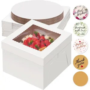 10 Sets Cake Boxes with Cake Boards, 10x10x8 Inch White Tall Cardboard Containers for Multi-Layer Desserts,  for Decorating, Mother's Day & Bakery Use