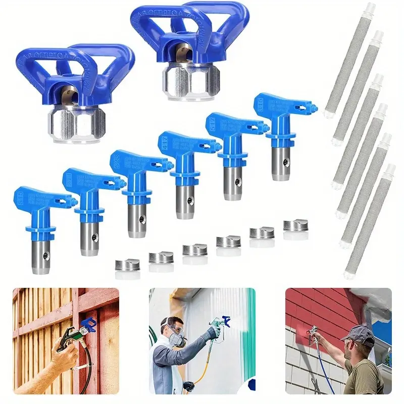 A Set of 14 Reversible Spray Paint Nozzle Tips,with Spray Gun Filters and Protective Seat,Airless Paint Sprayer Guns,Spray Paint Machine Parts,for House,Car,Hull Painting (211,315,417,515,517,623) Tools Interior