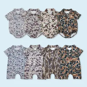 Brown camouflage baby boy summer polo romper Baby Boy Clothes