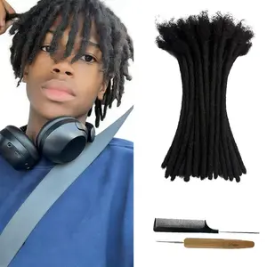 CCLG 30Strands Quick-Install Permanent Dreadlocks 100% Human Hair Dyeable & Bleachable 0.4–0.8cm 4–12in add length for Man/Women/Kids hair extensions Glueless Reusable Bleach/Dye Safe Afro-Kinky Texture