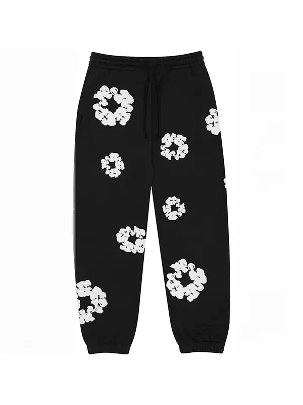 Floral Print Sweatpants for Men & Women - Lightweight Cotton Blend, Tapered Fit, Adjustable Waist, Side Pockets, All Seasons Wear