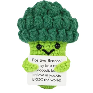 Handmade Emotional Support Pickle Cucumber Crochet Doll with Inspirational Cards, Cute Knitted Funny Pickle Potato Companion Gift, Perfect for Friend Birthday, Holiday Surprises and Adorable Broccoli Hoedia Home Decor to Bring Joy and Encouragement