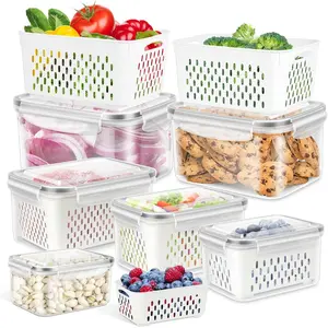 6 Pack Fruit Storage Containers for Fridge, Produce Saver Vegetable Container with Drain Colanders - Refrigerator Organizer for Lettuce Keepers Berry Container