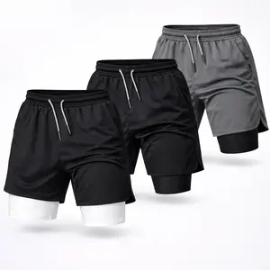 [Solid Color] 1/2/3 Pcs 1/2/3 Pack 80s 90s Double-Layer Sports Shorts Graphic Shorts Black Camo Streetwear Shorts Men Outfits Men Vacation Outfits Shorts