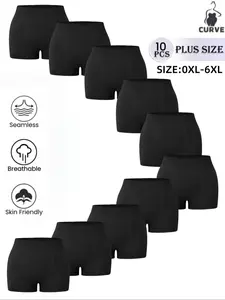 PLUS SIZE Women's Seamless Comfortable Breathable Knicker Briefs Set, Plain High-Waisted Underwear, Sizes 0xl-6xl, All Seasons Wear