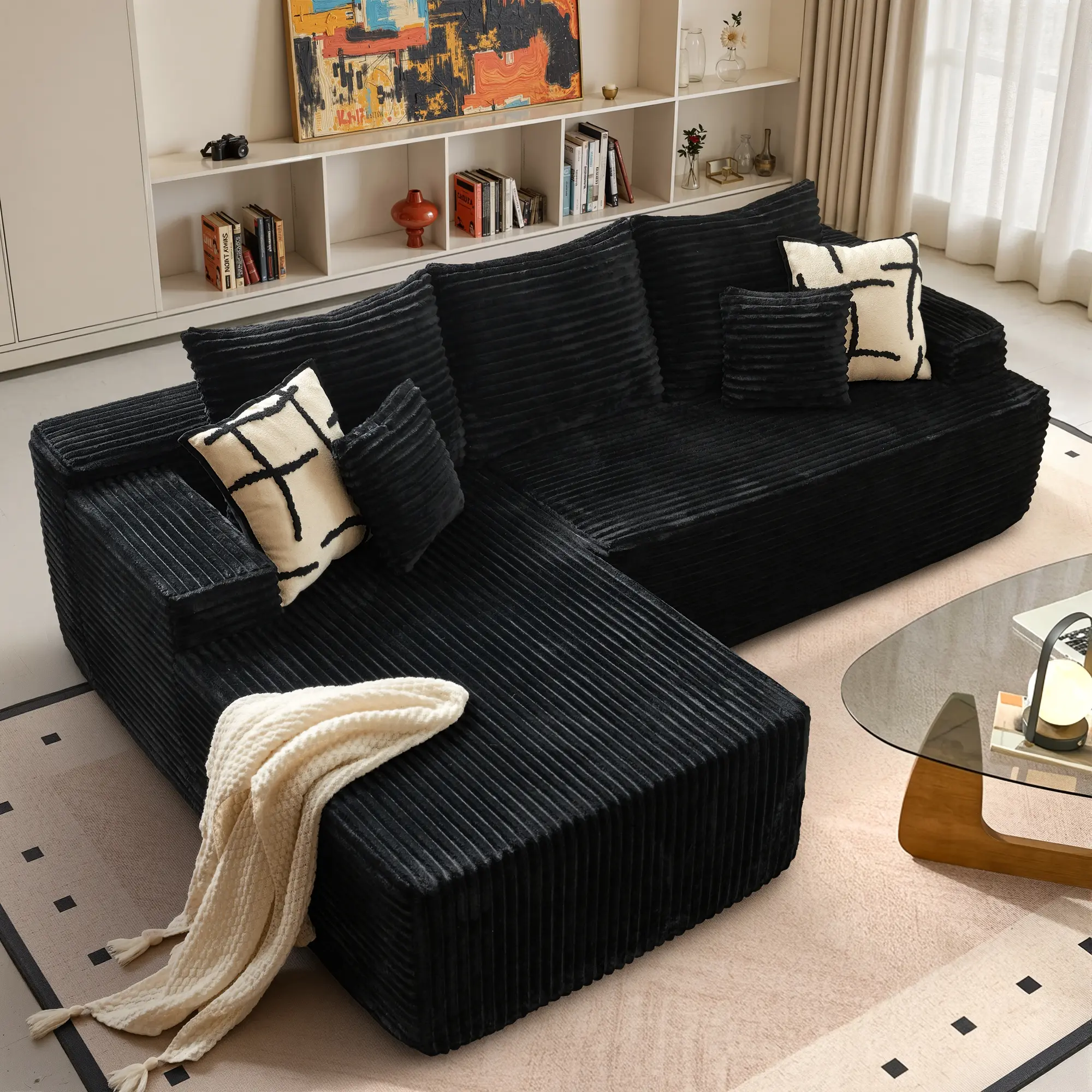 97" Black L-Shaped Sofa Left Chaise 2