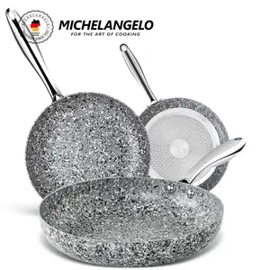 MICHELANGELO Stone Frying Pans Set, Granite Frying Pans, Nonstick Skillet Set 8/9.5/11 inch, Oven Safe Induction Compatible Cookware