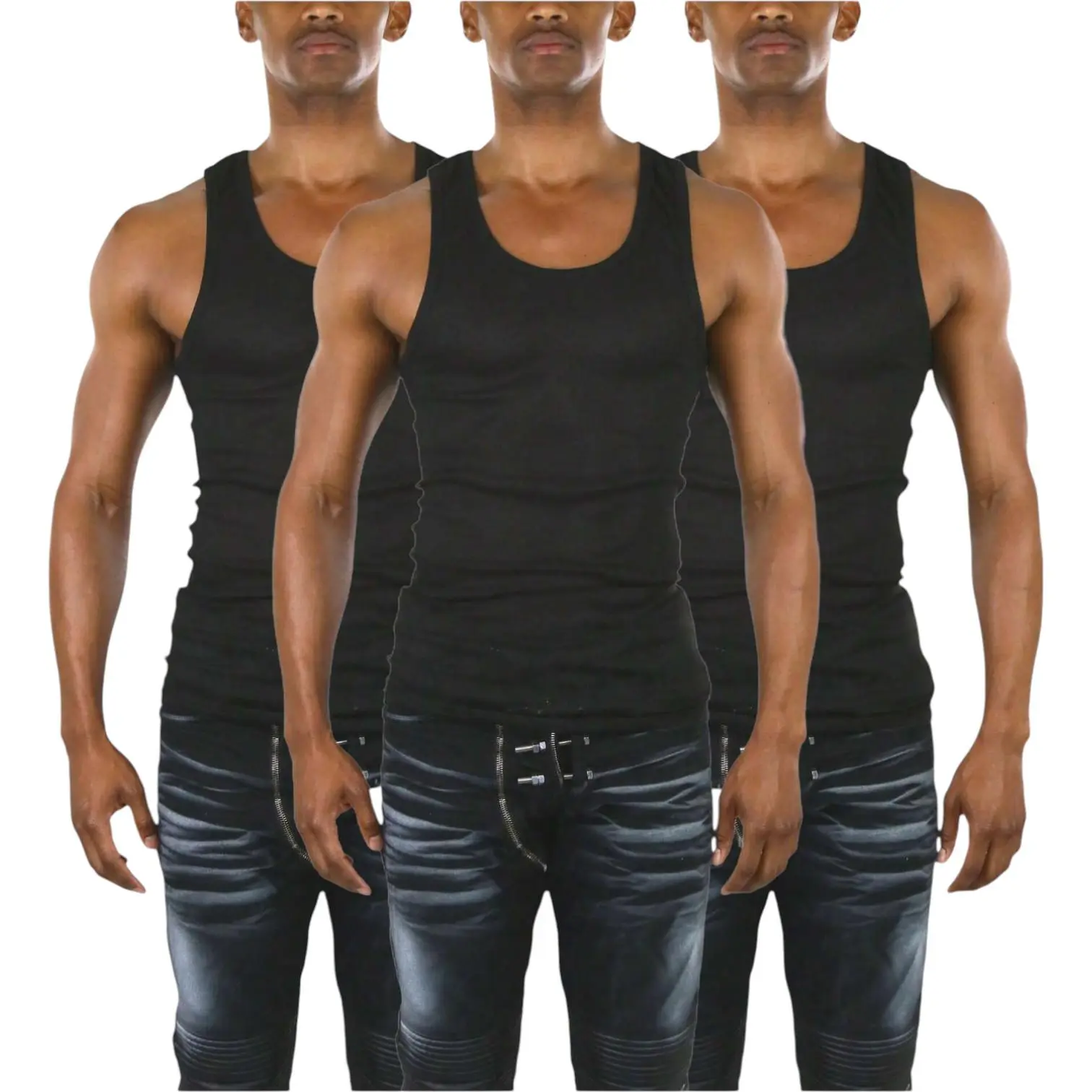 ToBeInStyle Men's Multi-Item Pack Of Classic Slim Fit Pre-Shrunk A-Shirt Tank Tops Undershirt Fabric Menswear