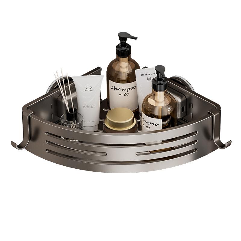 1/2-Pack Aluminum Gun Gray Triangular Suction Cup Shower Caddy, 1/2-Tier Corner Shelves Shower Storage Rack, Drill Free Wall Mount Shower Organizer, 40lbs Load Capacity Bathroom Accessories Towels Hook Toiletries