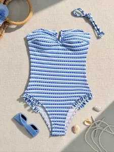 Special Fabric One-Piece Swimsuit with Removable Shoulder Straps, V-Neck Design, Perfect for Beach Vacation and Pool