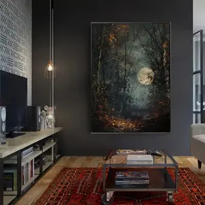 Horror Full Moon Night Dark Art Poster Canvas Print Wall Picture Vintage Wall Art Room Home Decor, Wooden Frame Mdf Material, No Model Ca Prop 65 Re