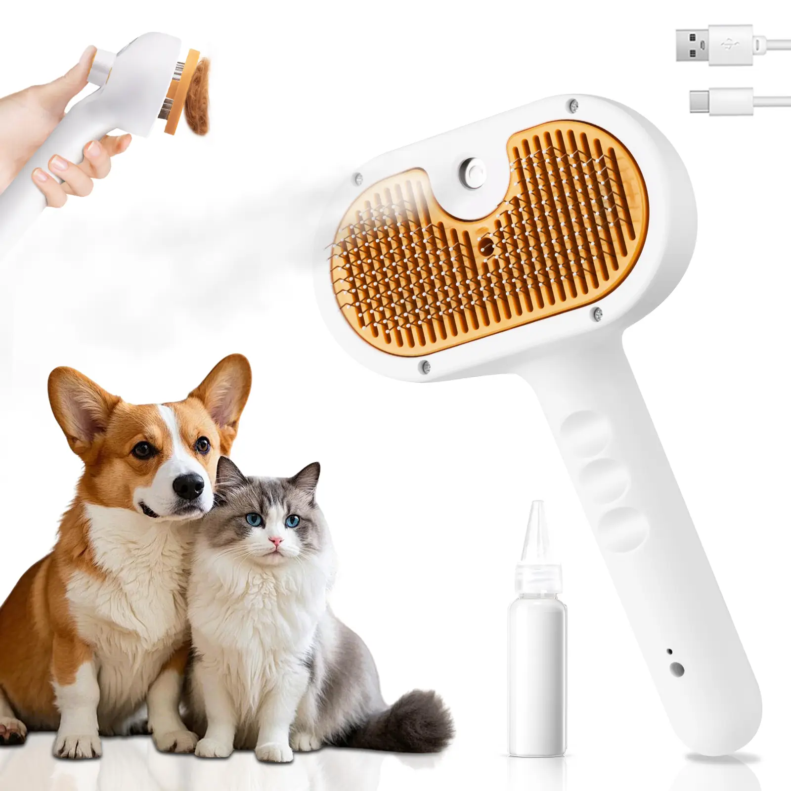 Pet Hair Remover Steam Brush,3-In-1 multifunctional Brush,Dog Cat Comb,For Beauty And Deshedding Brush,With One-Click Release Button