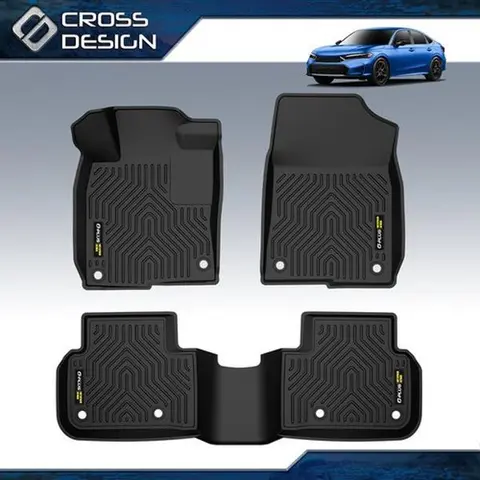 CROSSDESIGN TPE Rubber Anti-Skid Car Foot Mats - Fit for 17-21 Civic Hatchback, Honda Civic Sedan & Coupe, All-Weather 3D Waterproof 3pcs Front & Rear Set (Black), Easy Install & Clean, Car Accessories Interior