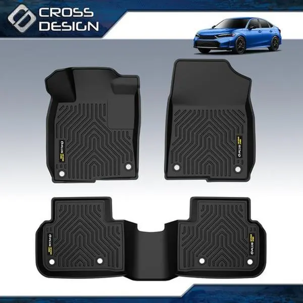 CROSSDESIGN TPE Rubber Anti-Skid Car Foot Mats - Fit for 17-21 Civic Hatchback, Honda Civic Sedan & Coupe, All-Weather 3D Waterproof 3pcs Front & Rear Set (Black), Easy Install & Clean, Car Accessories Interior,toolupgrade
