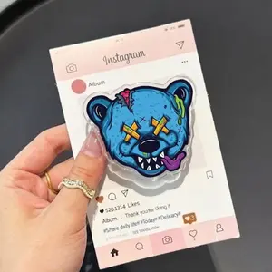 Teddy Bear Skate Heart MagSafe Phone Grip, Kawaii Skater Bear Griptok, Retro Pink Heart Phone Stand, Cute Skateboarder Aesthetic Accessory Gift