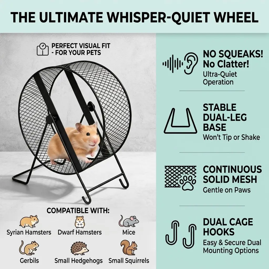 Silent Hamster Wheel, Anti-Chewing Metal Exercise Toy, Double Stand, Suitable for Syrian Hamsters and Small Hamsters, Halloween/Christmas Pet Gift
