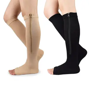 Men & Women Zipper Compression Socks for Circulation Support Open Toe Wide Calf Design Ideal for Travel Long Hours Standing Work