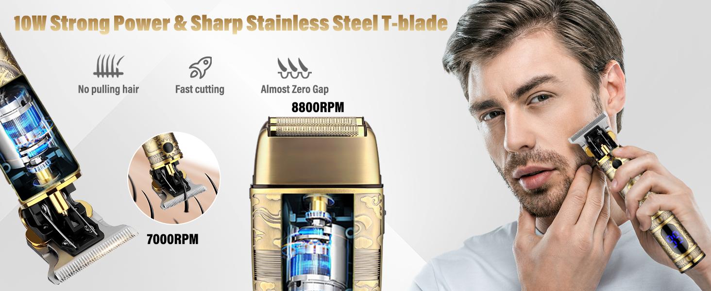 BOMIC Professional Hair Trimmer Hair Clippers for Men, Nose Hair Trimmer Men's Shaver Set,Cordless T-Blade Beard Trimmer Barber Clippers,Electric Foil Shavers Razor for Men Haircutting Kit
