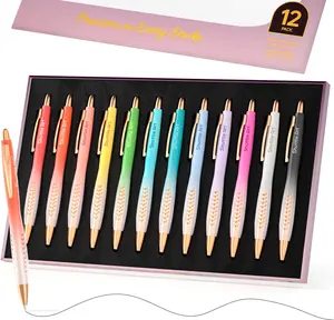 Shuttle Art Ballpoint Pens, 12 Pack Retractable Black Ink Ball Point Pens, Cute Pens 1.0mm Medium Point Waterproof Elegant Gift Set for Writing Journaling Note Taking School Office Home