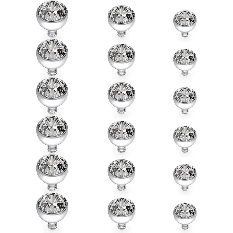 14G Dermal Tops Internally Threaded 316L Surgical Steel Dermal Anchor Clear Cubic Zirconia Dermals Piercing  for Women Men Top Size 2mm 3mm 4mm