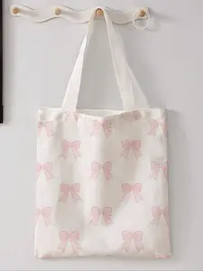 Bow Pattern Tote Bag, Casual Versatile Storage Bag for Women, Fashionable Trendy Bag for Daily Shopping Office and Various Occasions, Reusable Shopping Bags, Unique Bags