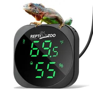 Thermometer Hygrometer, LED Thermo Hygrometer for Reptile Terrarium Pet Rearing Box, Reptile Tank Thermometer with 55.2" Cable USB Supply