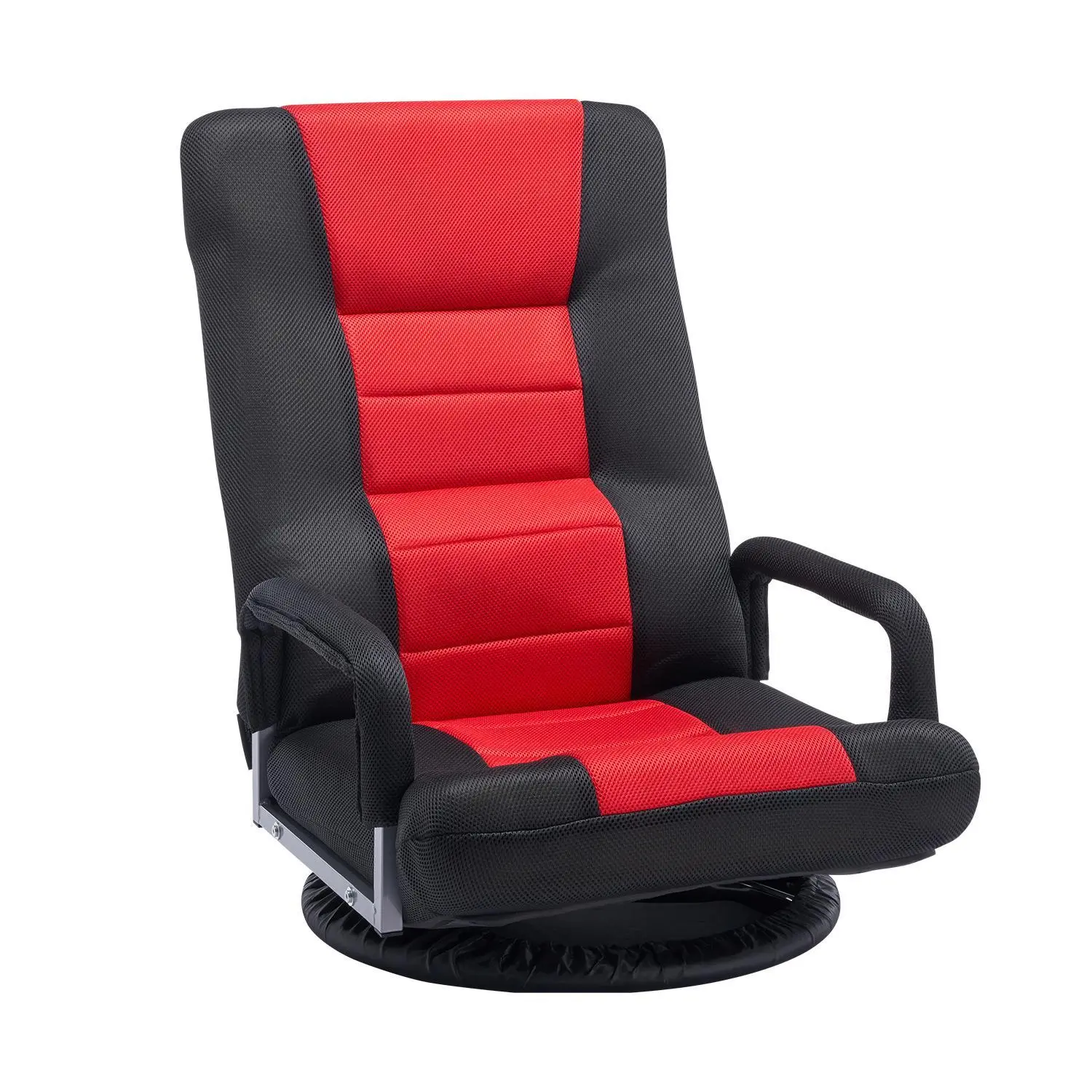 【SummerFinds】VEVOR Ergonomic Metal Mesh Fabric Gaming Chair, Foldable Swivel Floor Chair with Armrests, 360-Degree Rotation, 6-Adjustable Backrest, Lumbar Support, Red Black Reclining Seating for TV Relaxation