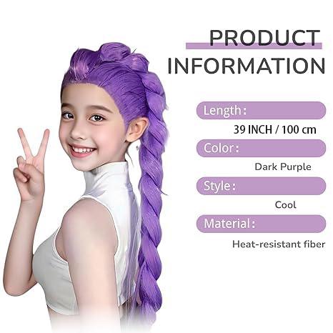 Anime K-pop Costume Demon Cosplay Rumi Wig 39" Hunter Purple Braid Wigs Rumi Costume Zoey Mira for Girls Women Kids Pop Singer Hair Halloween Cosplay Props