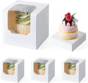 28PCS Cupcake Boxes, Individual Cupcake Containers with Window, Food Grade Cupcake Holders Carrier with Inserts, Stackable Deep Cake Box for Birthday Holiday Party Bakery Supplies