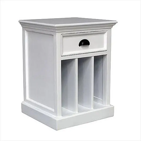 Infinita Halifax Coastal Modern Romantic White-Distressed Mahogany Wood Compact Bedroom Nightstand, 1-Drawer Assembled Narrow Bedside Table, 17.75x16.5x24 in, 26 lbs