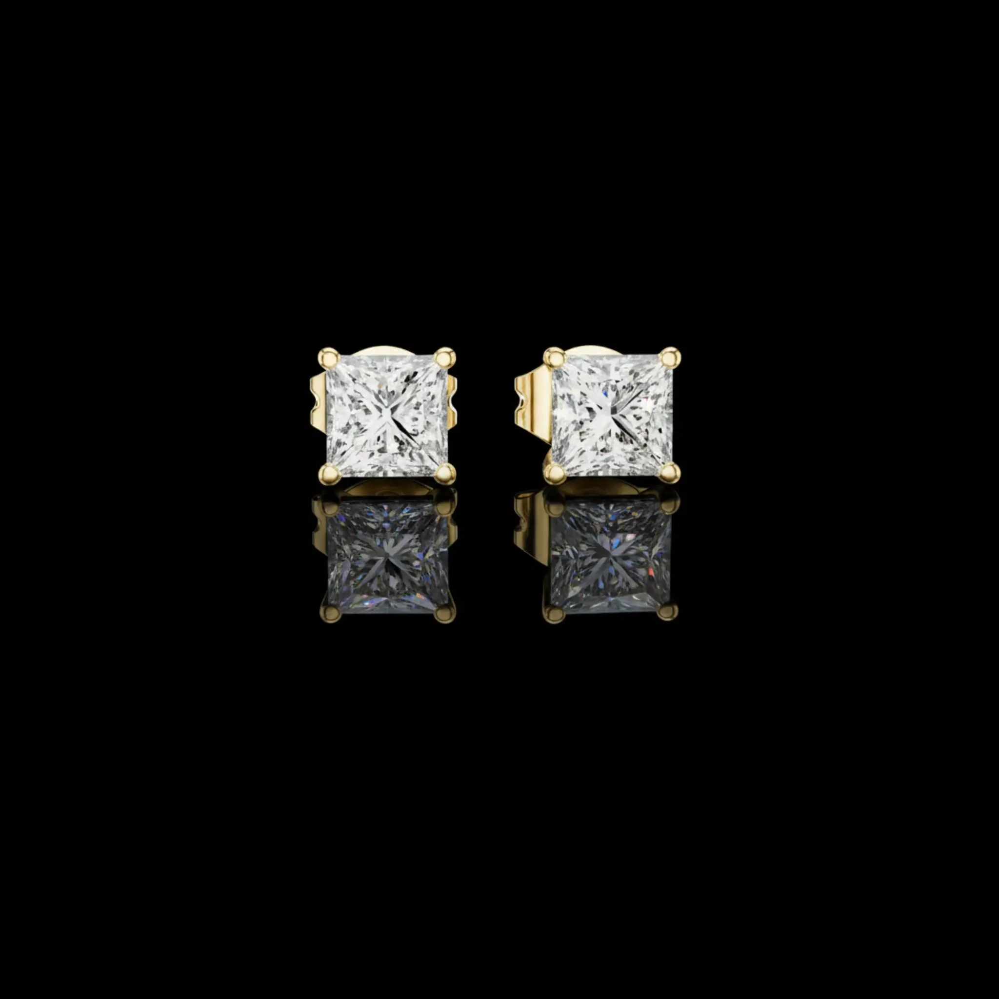 Signature Lab Grown Princess Cut Diamond Stud Earrings Premium Square Design