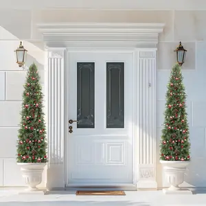 【GARVEE】Lifelike Artificial Cedar Topiary Trees Set of 2 – Realistic Faux Cypress in Pots – Maintenance-Free Indoor Outdoor Evergreen Decor – Appropriate for Front Porch, Home or Garden – Sizes: 36in, 48in, 60in