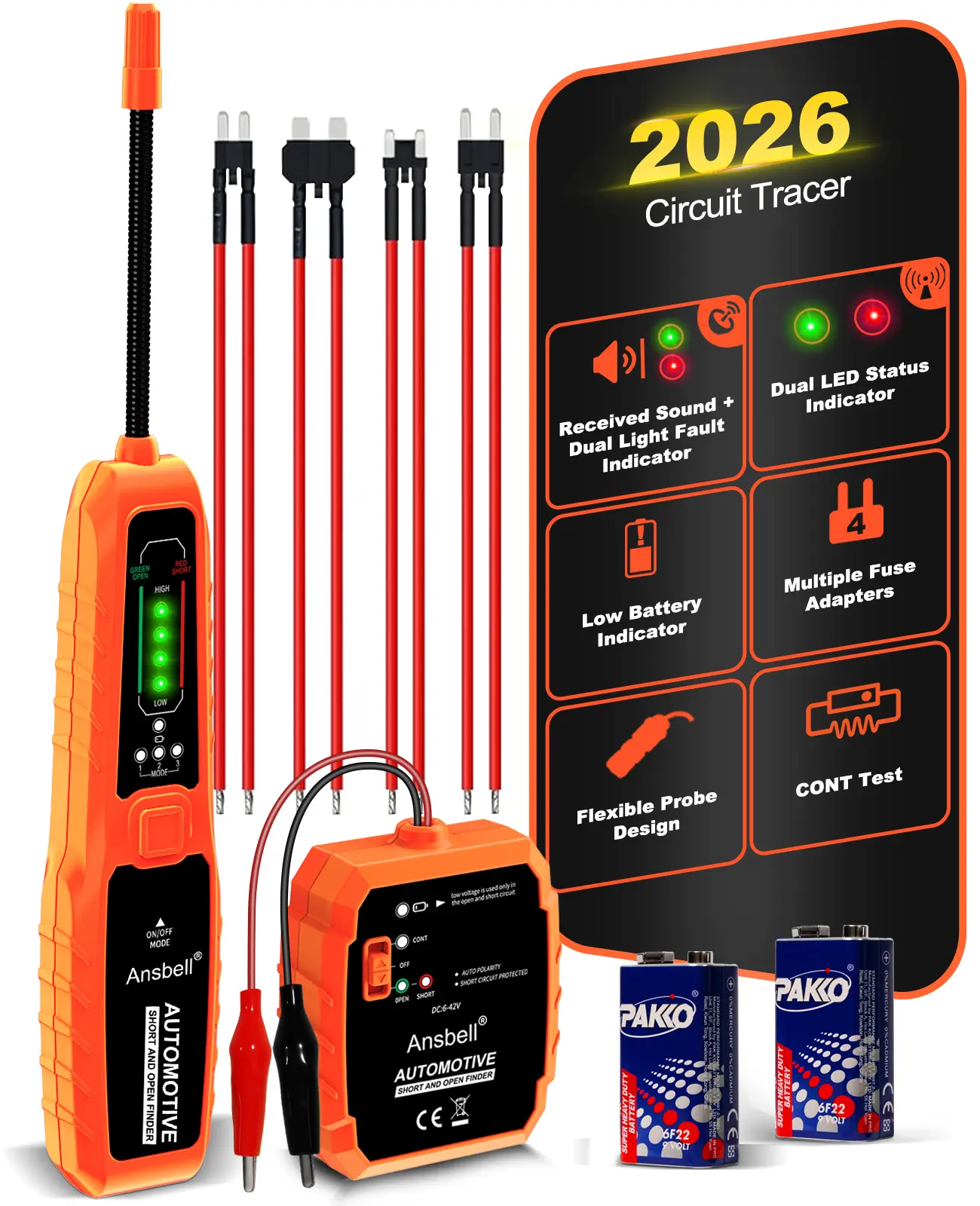 Automotive Electrical Wire Tracer & Circuit Tester, Find Broken Wires & Short Circuits Fast, DC 6-42V Car Cable Tracker Diagnostic Tool