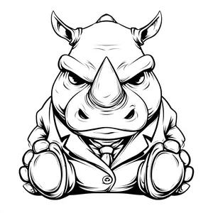 Angry Rhino in Suit Car Sticker – Cool Tough Animal Vinyl Decal for Window, Bumper, Laptop, SUV, Truck, Cartoon Rhino Character, Business Animal Style, Gift for Men, Funny Zoo Beast Art. Rhino auto decoration. Animal auto car sticker and decal