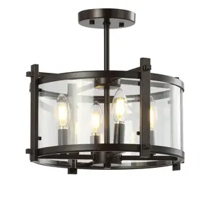 JONATHAN Y Hampdon Iron/Glass Modern Drum LED Flush Mount; for Living Room, Bedroom, Kitchen, Office