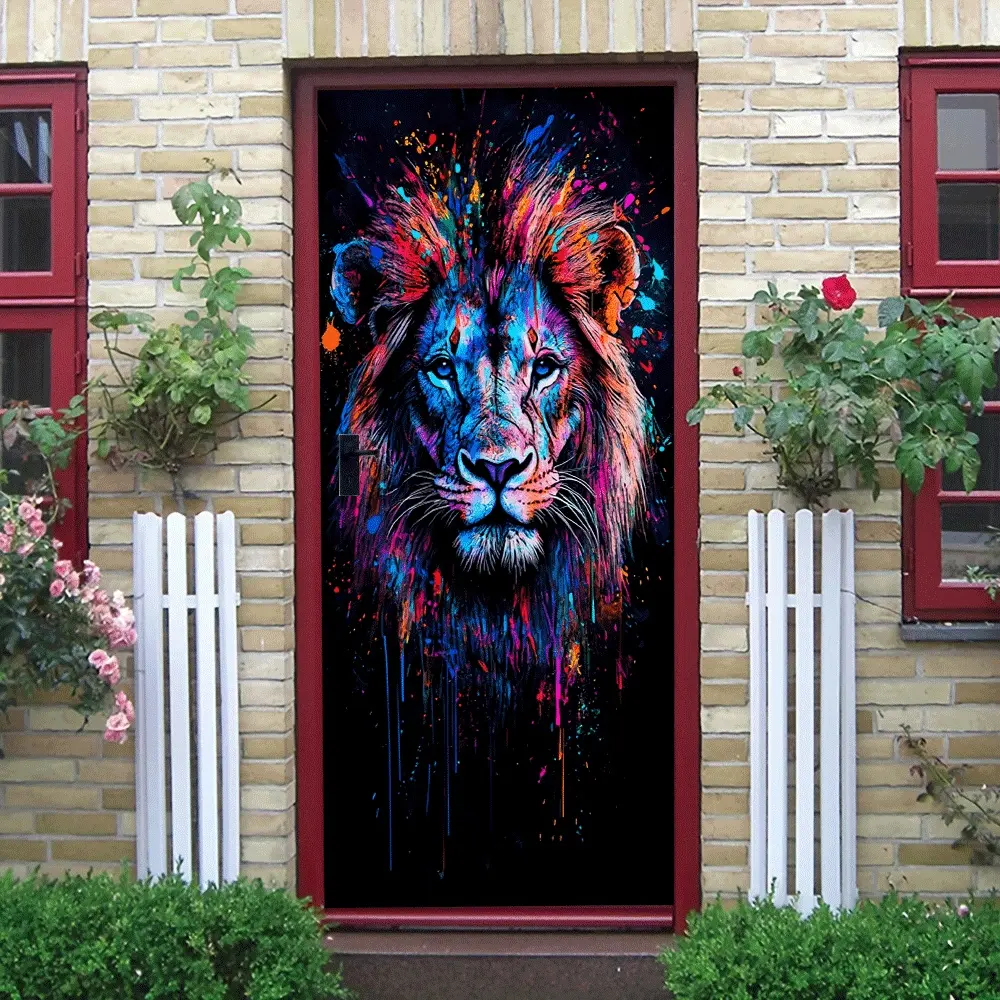 2pcs   Colorful Lion Head Art Wall Stickers Creative Home Decor Self Adhesive Removable Decals for Living Room Bedroom Wall Decor Animal Pattern Modern Minimalist Style Wall Art  Collage Self-Adhesi