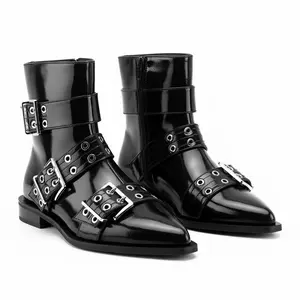 LUNETTA Womens Buckle Ankle Boots for Women Low Heel Zip Chelsea Boots Pointed Toe Fashion Dress Short Booties with Stylish Buckle Detail Footwear Girl