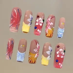 NailVesta OCEAN PICNIC – 100% Handcrafted 3D Press-On Nails | Reusable, Long-Lasting, Salon-Quality black lace nail art nail art