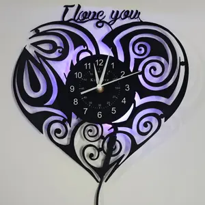 Heart Theme Vinyl Wall Clock, 7 Color LED Backlight, Suitable for Living Room, Bedroom, Home Decor, Room Decoration, Gift Idea