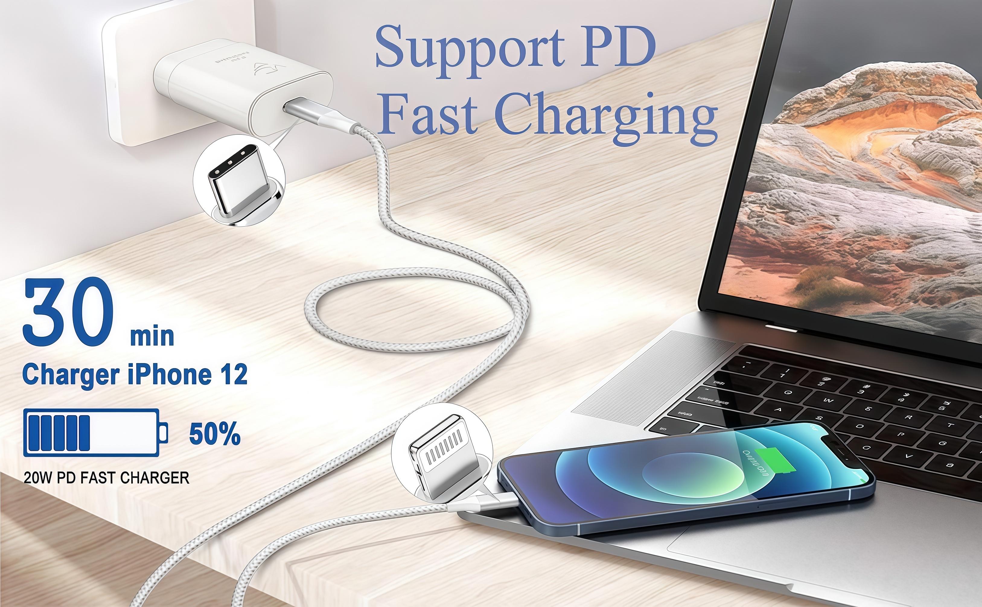 Durable Smartphone Fast Charging Cable for iPhone, USB-C to Lightning, Tangle-Free Nylon Braided, Perfect for Everyday Use