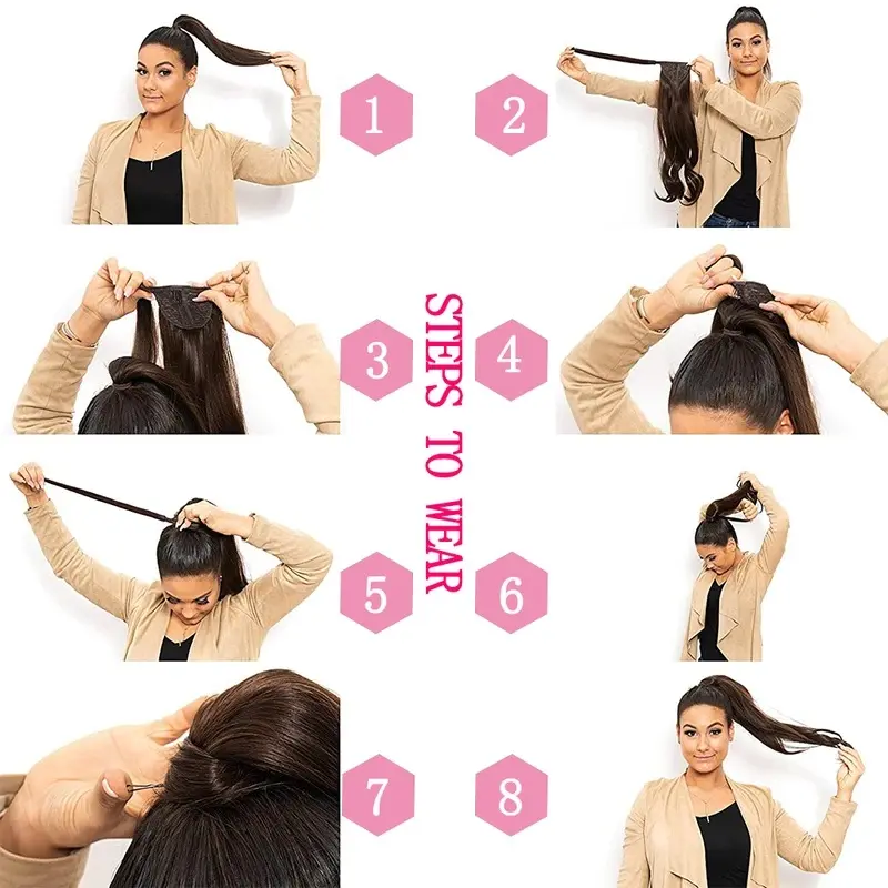 2026 NEW 34inches Synthetic Ponytail Hair Extension Clip in Fake Wig Hairpiece Blonde Wrap Around Pigtail Long Smooth Overhead Pony Tail