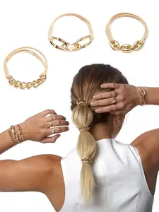 3-Pack Elastic Hair Ties with Metal Beads, Damage-Free Ponytail Holder, Versatile Scrunchie Bracelet, Cute Hair Accessories for Women and Girls