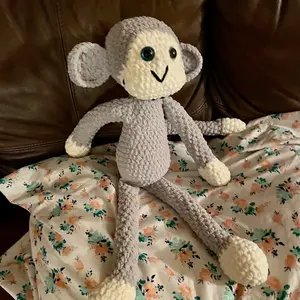 Crocheted Grey and Cream Monkey