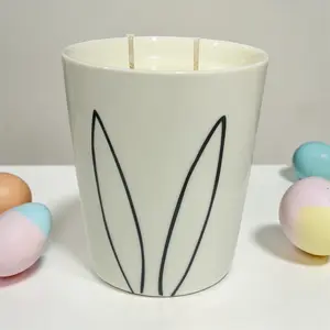 TLC Candle Co. Bunny Hop Decor Candle, White Jar with 2 Black Bunny Ears and a Sweet Bunny Face on the Bottom, 2 Wicks, 10oz, Made with Essential Oils