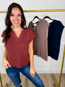 Sitting Lakeside Cotton Short Sleeve Avery Mae Sweater Top - 3 colors!