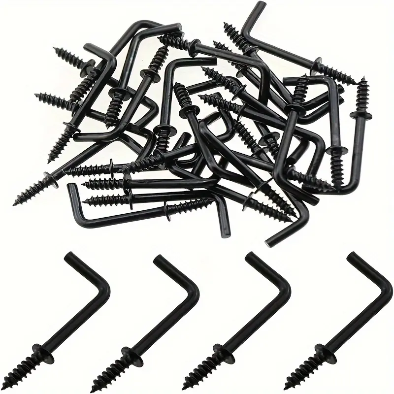 20pcs Ceiling Hook, L Shaped Hanging Hook, Black Right Angle Medallion Hook, Metal Frame Screw Hook, Suitable for Hanging Painting And Curtains And Everyday Clothes