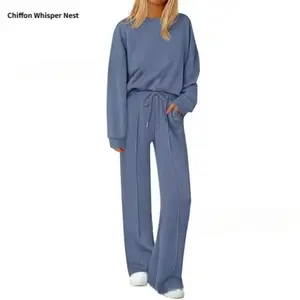 Women's Two-Piece Set Autumn Fashion Long Sleeve Sweatshirt Wide-Leg Pants Homewear Set Matching Sportswear High-Quality Homewear Comfortable Travel Outfit Simple High-End Women's Clothing