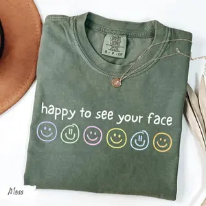 Comfort Colors Happy To See Your Face Teacher T-Shirt, Cute Teacher Shirt, Teacher Appreciation Gift, Back to School Tee, New Teacher Gift