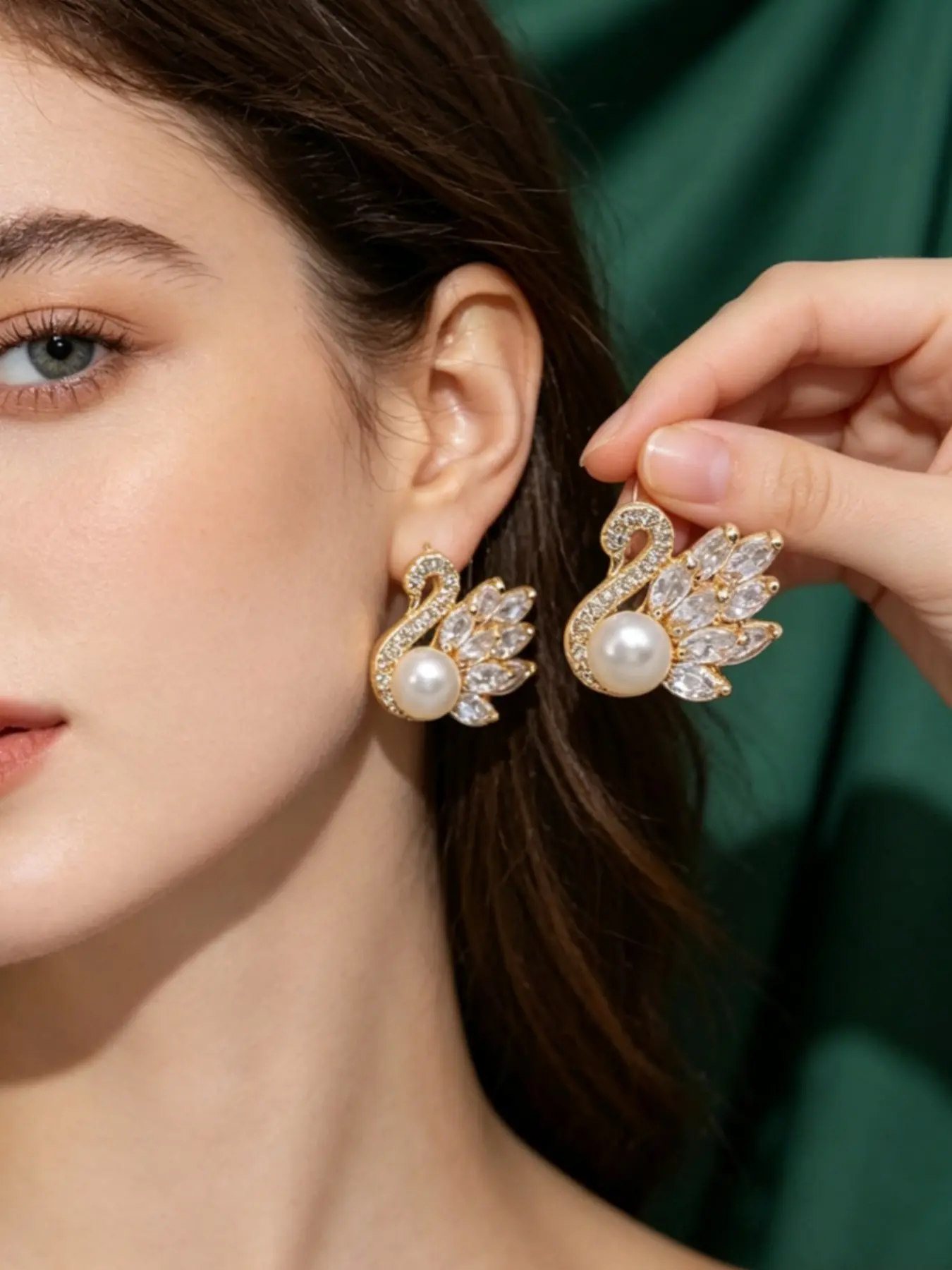 Elegant Swan Zircon Ear Pins with Pearl Earrings, Fashionable Jewelry for Women, Perfect for Parties and Gifts, Daily Wear Accessories