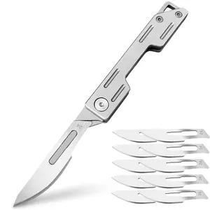 Folding Scalpel Knife, Pocket Knife for Men, Small Keychain Knife, Slim Folding Razor Knives with 10pcs #24 Replaceable Blades, EDC Utility knife, Surgical Knives for Outdoor Skinning